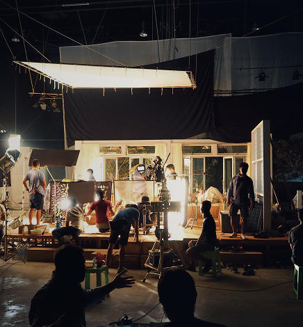 Estate grounds set up for a film or television production shoot