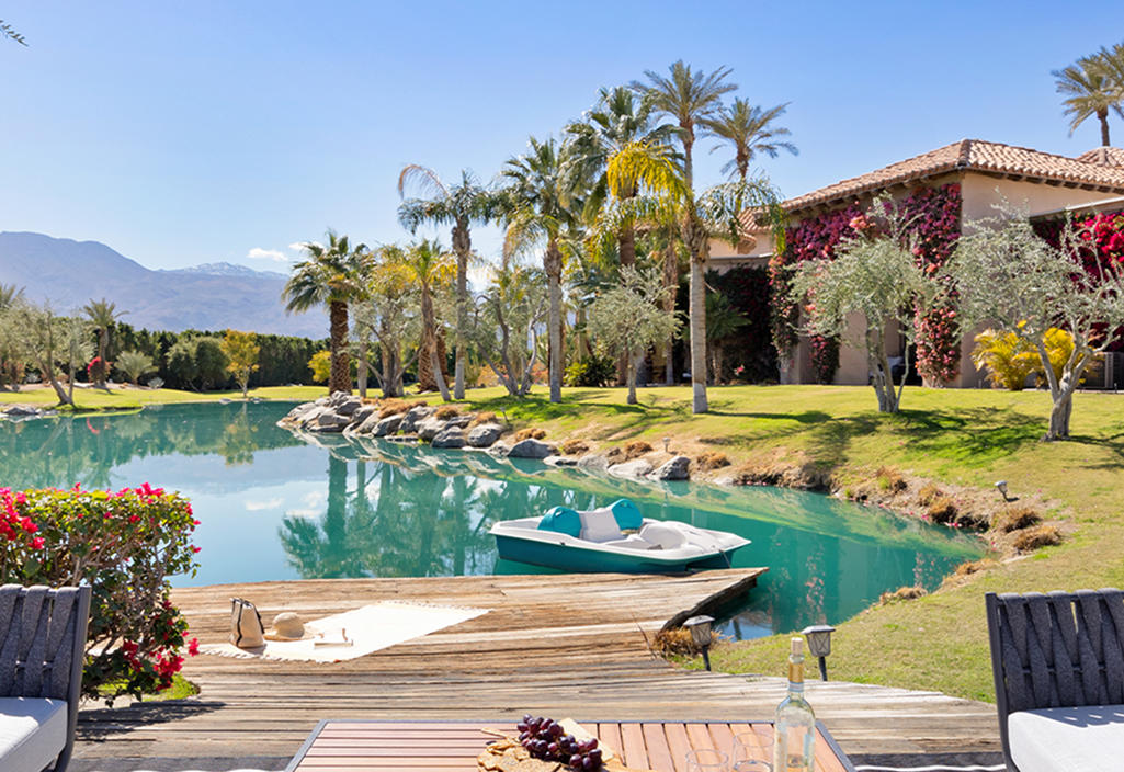Wide exterior view of the Mirabella Estate grounds and pool area